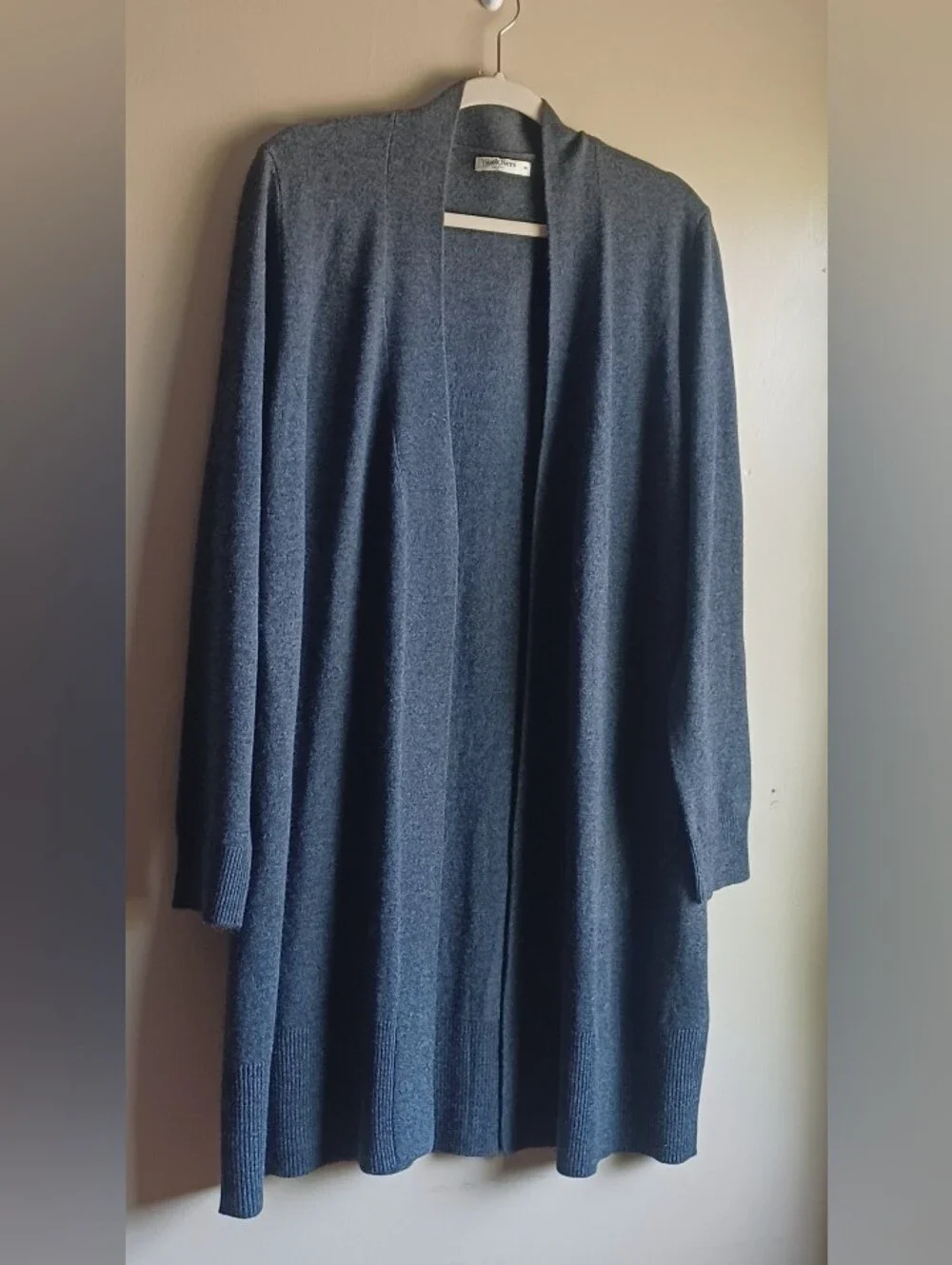 WOOLOVERS Cashemere and Merino Wool Edge to Edge Long Cardigan In Grey XL